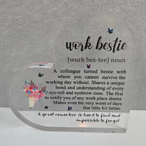 Work Bestie Coworker Friend at Work Acrylic Heart Shaped Desk Sign Plaque NEW